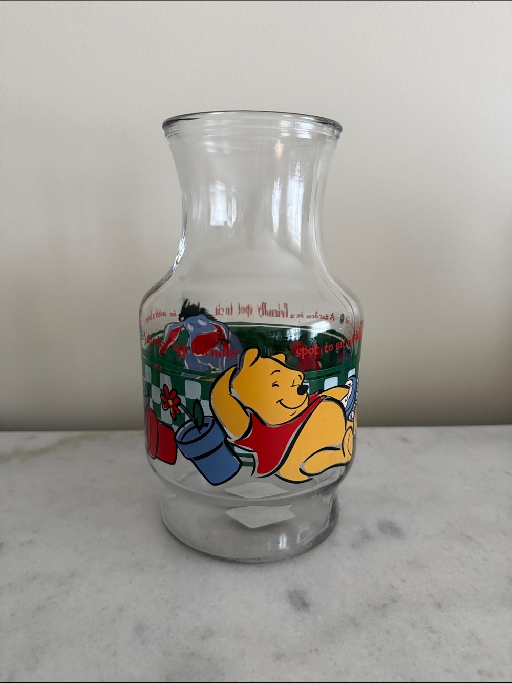 Anchor Hocking vintage Winnie the Pooh glass juice carafe